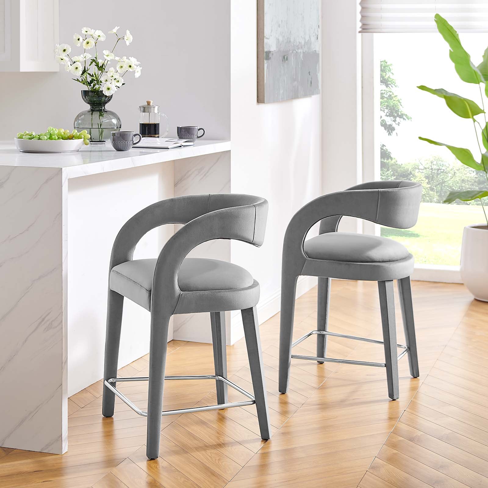 Pinnacle Performance Velvet Counter Stool Set of 2 by Modway