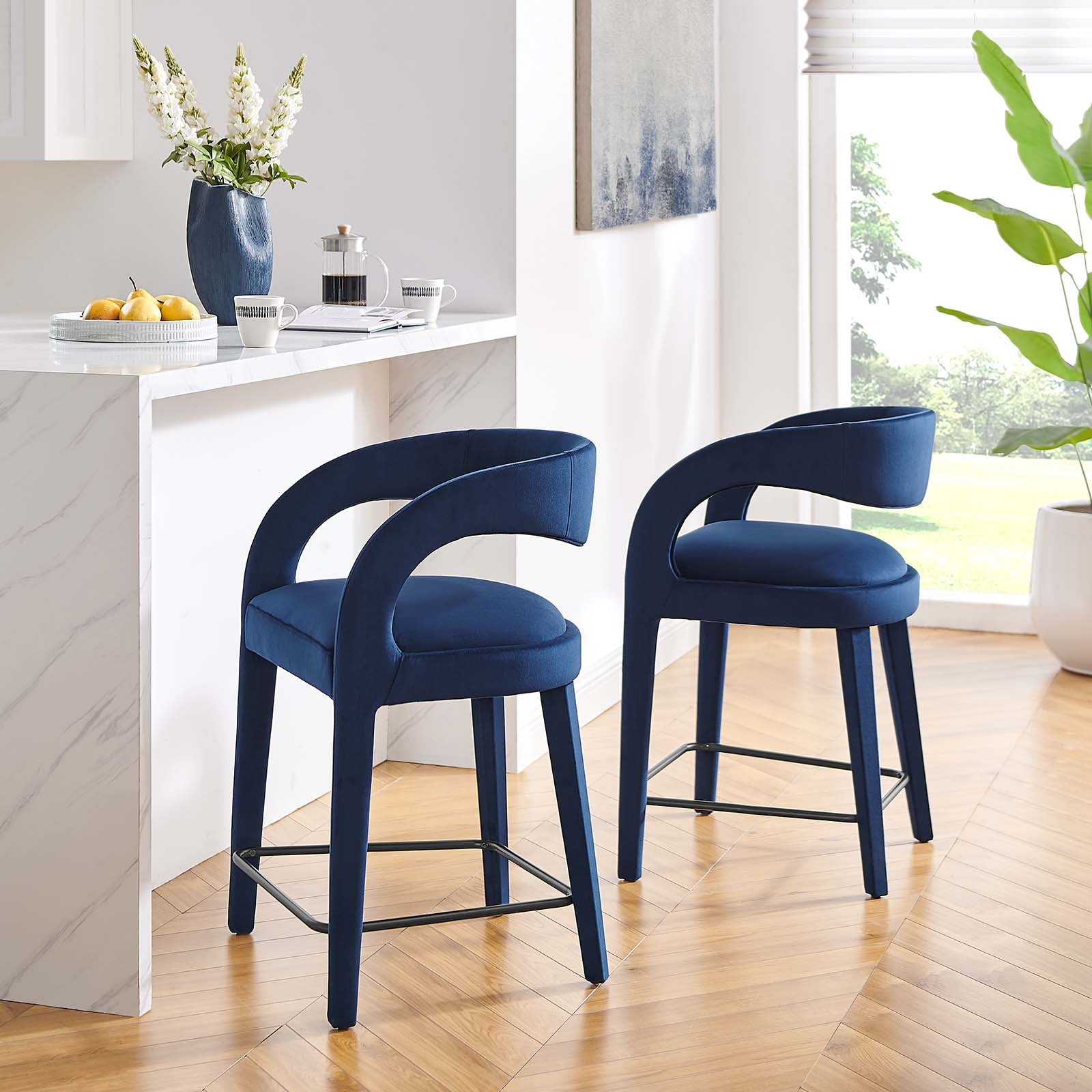 Pinnacle Performance Velvet Counter Stool Set of 2 by Modway