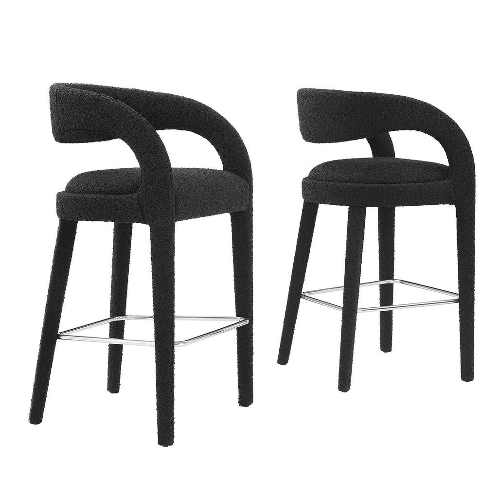 Pinnacle Boucle Upholstered Bar Stool Set of 2 by Modway
