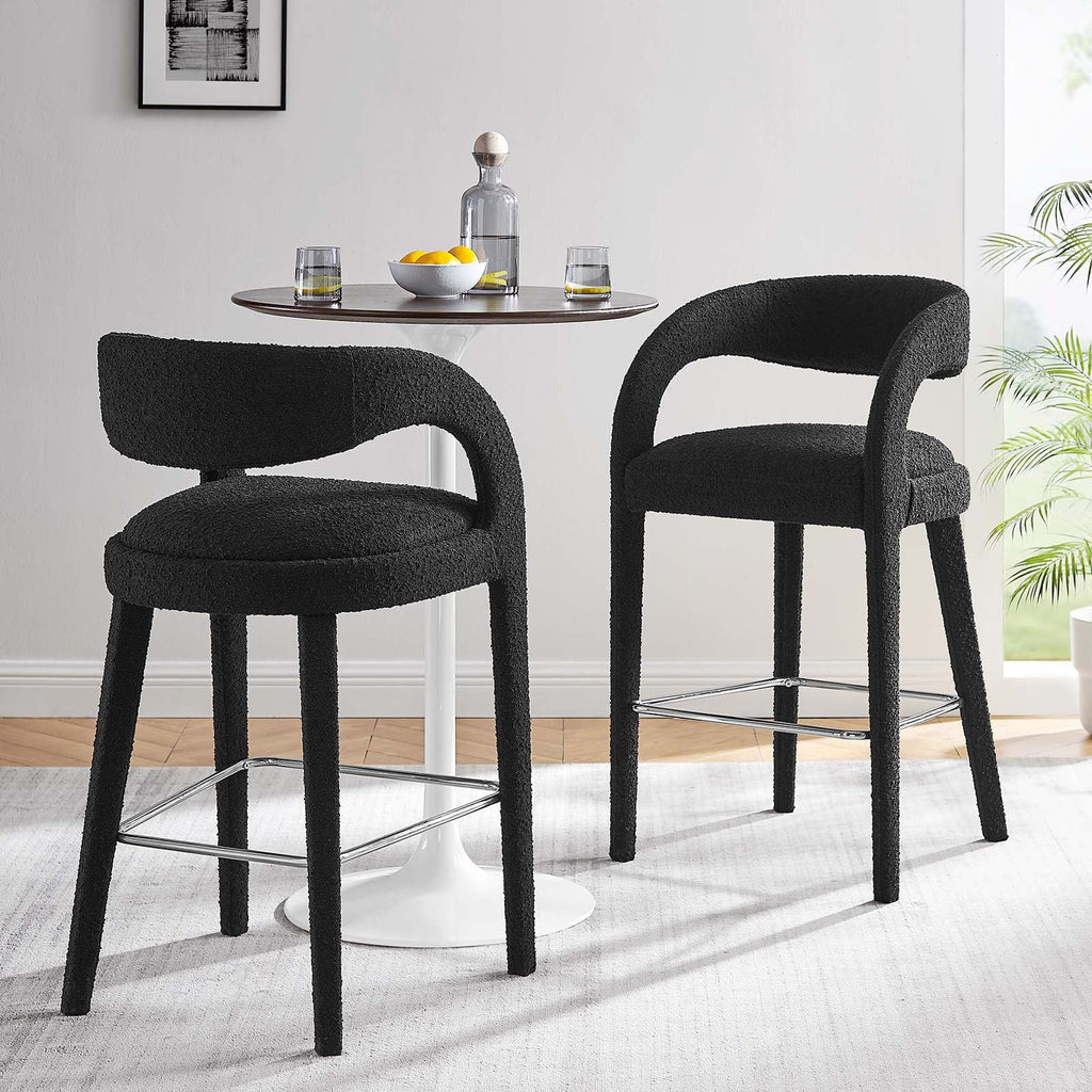 Pinnacle Boucle Upholstered Bar Stool Set of 2 by Modway