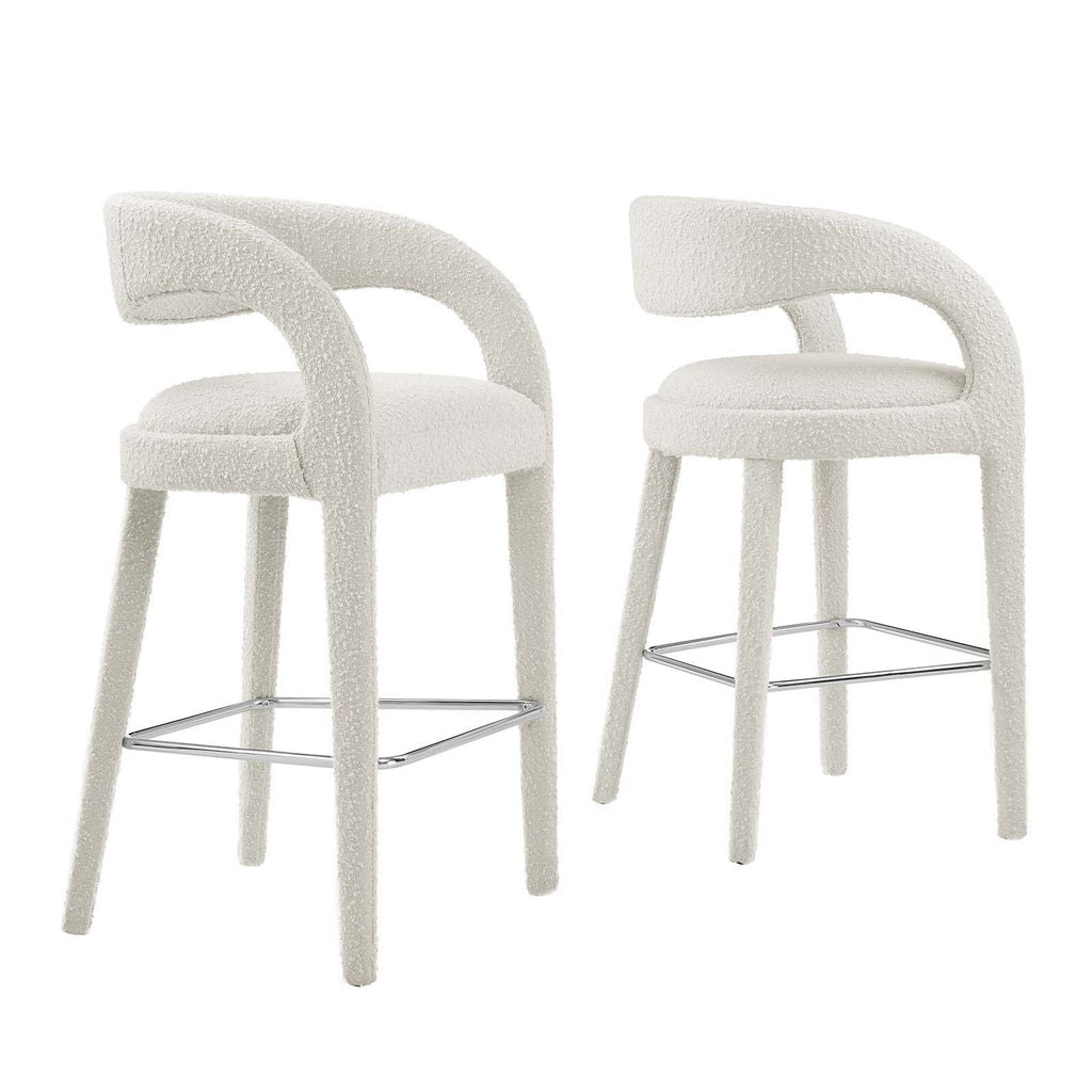 Pinnacle Boucle Upholstered Bar Stool Set of 2 by Modway