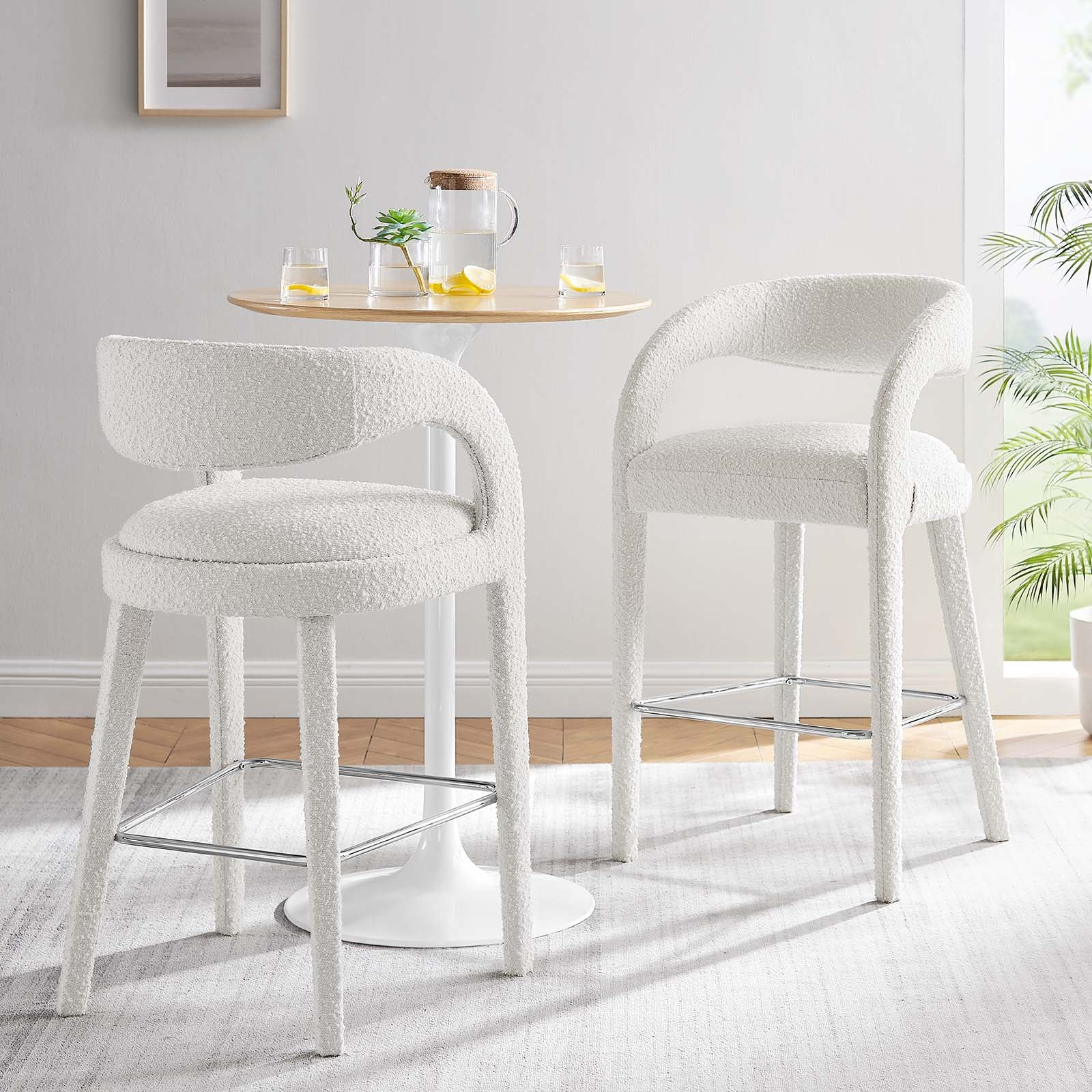 Pinnacle Boucle Upholstered Bar Stool Set of 2 by Modway