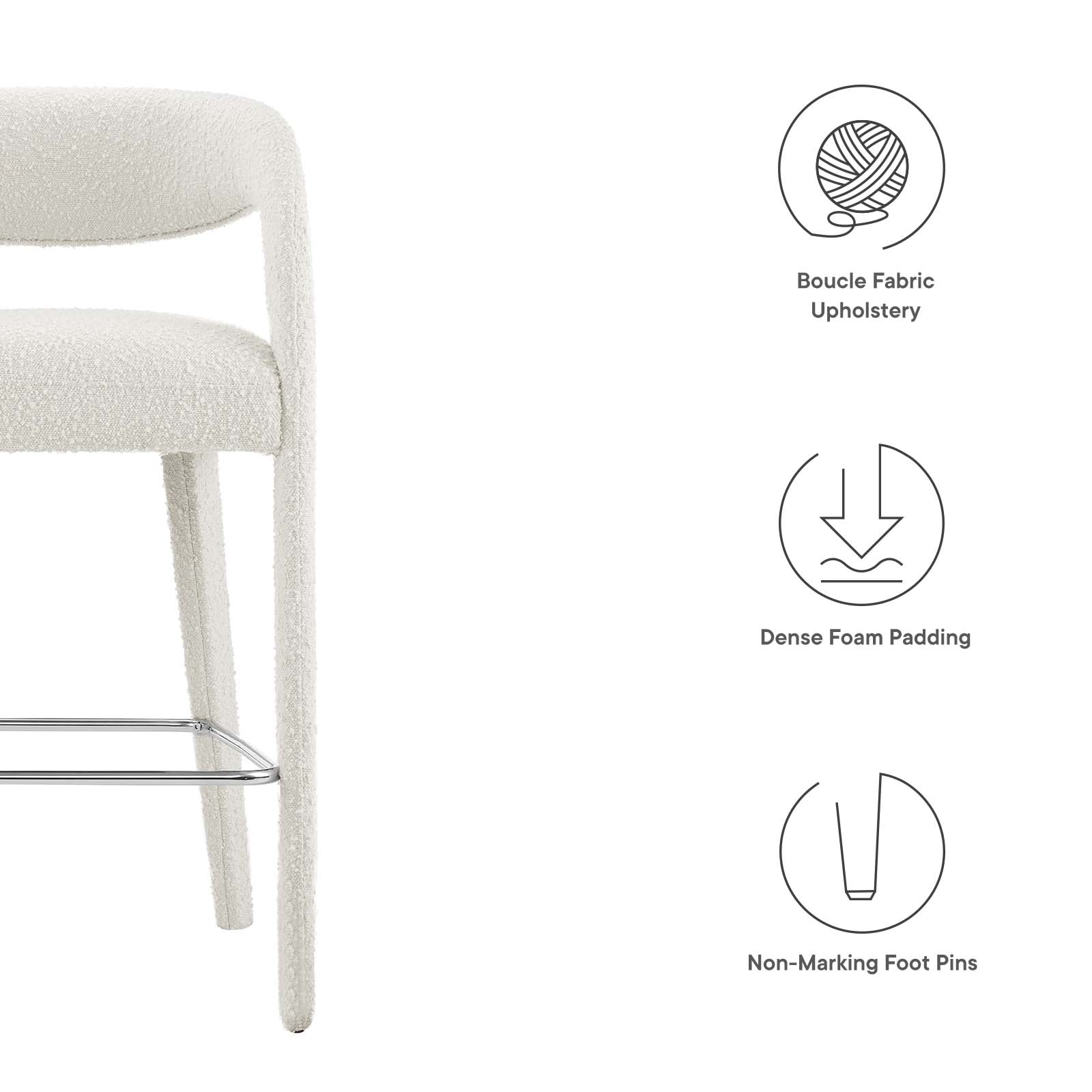Pinnacle Boucle Upholstered Bar Stool Set of 2 by Modway