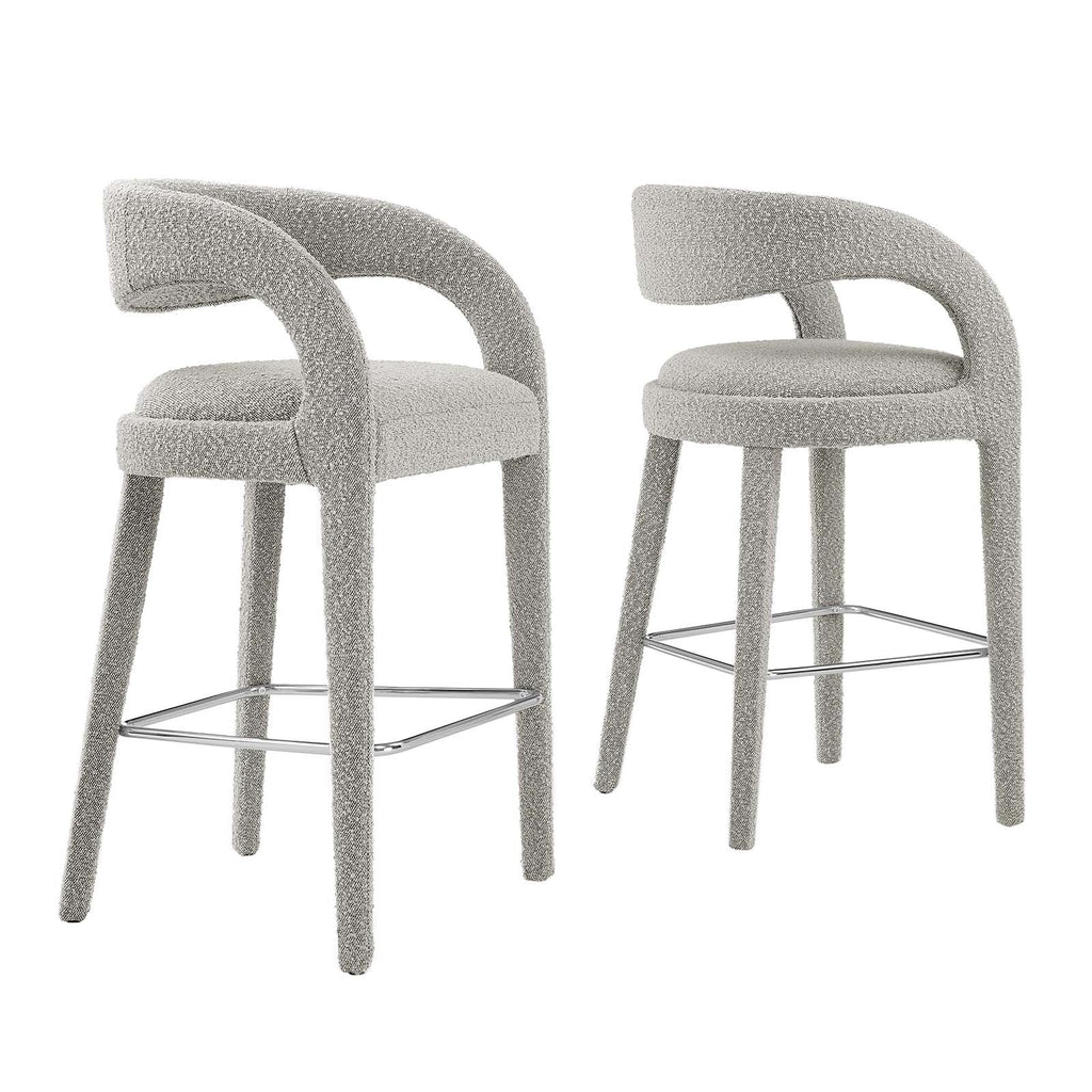 Pinnacle Boucle Upholstered Bar Stool Set of 2 by Modway
