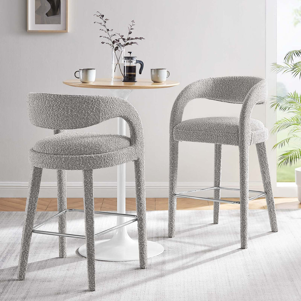 Pinnacle Boucle Upholstered Bar Stool Set of 2 by Modway