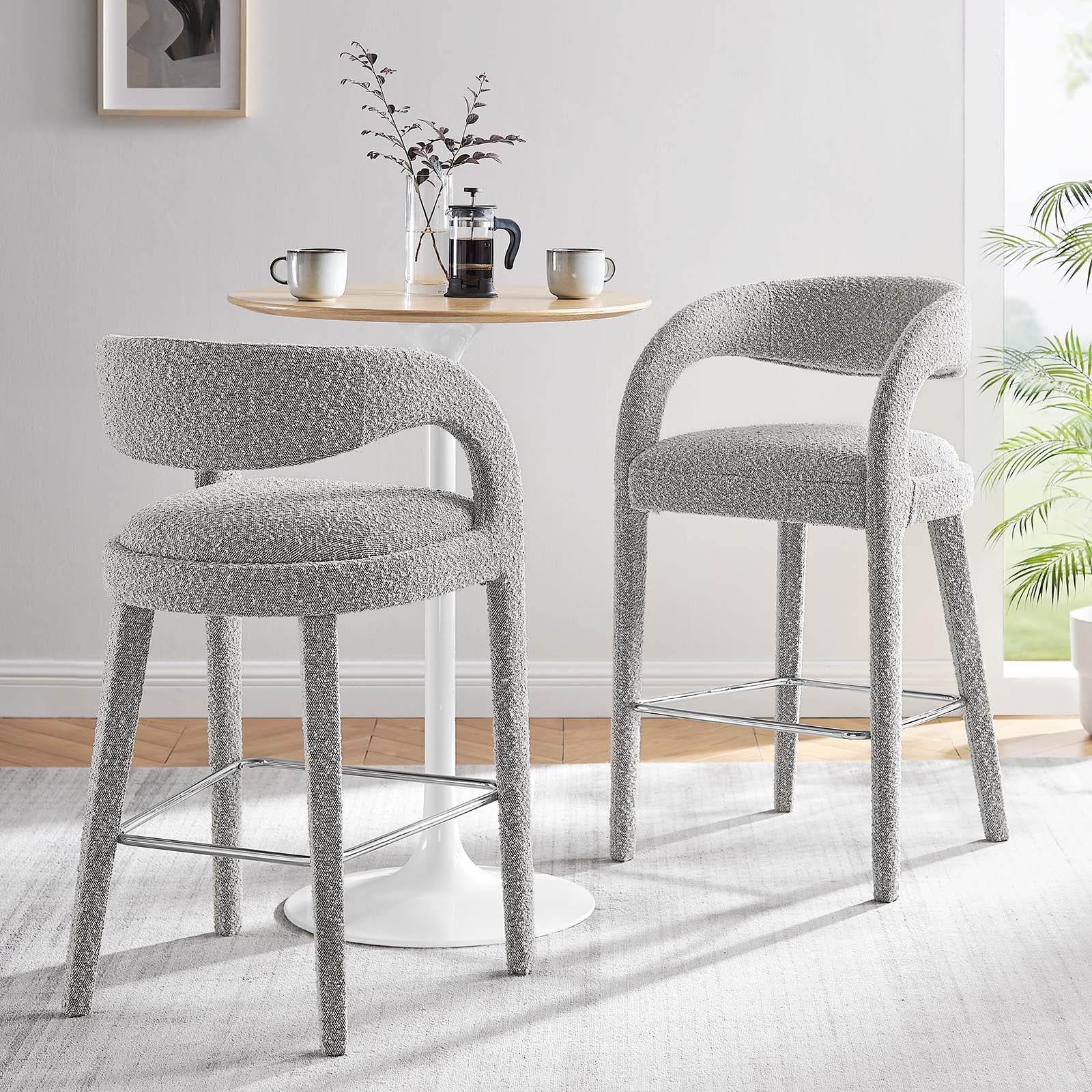 Pinnacle Boucle Upholstered Bar Stool Set of 2 by Modway