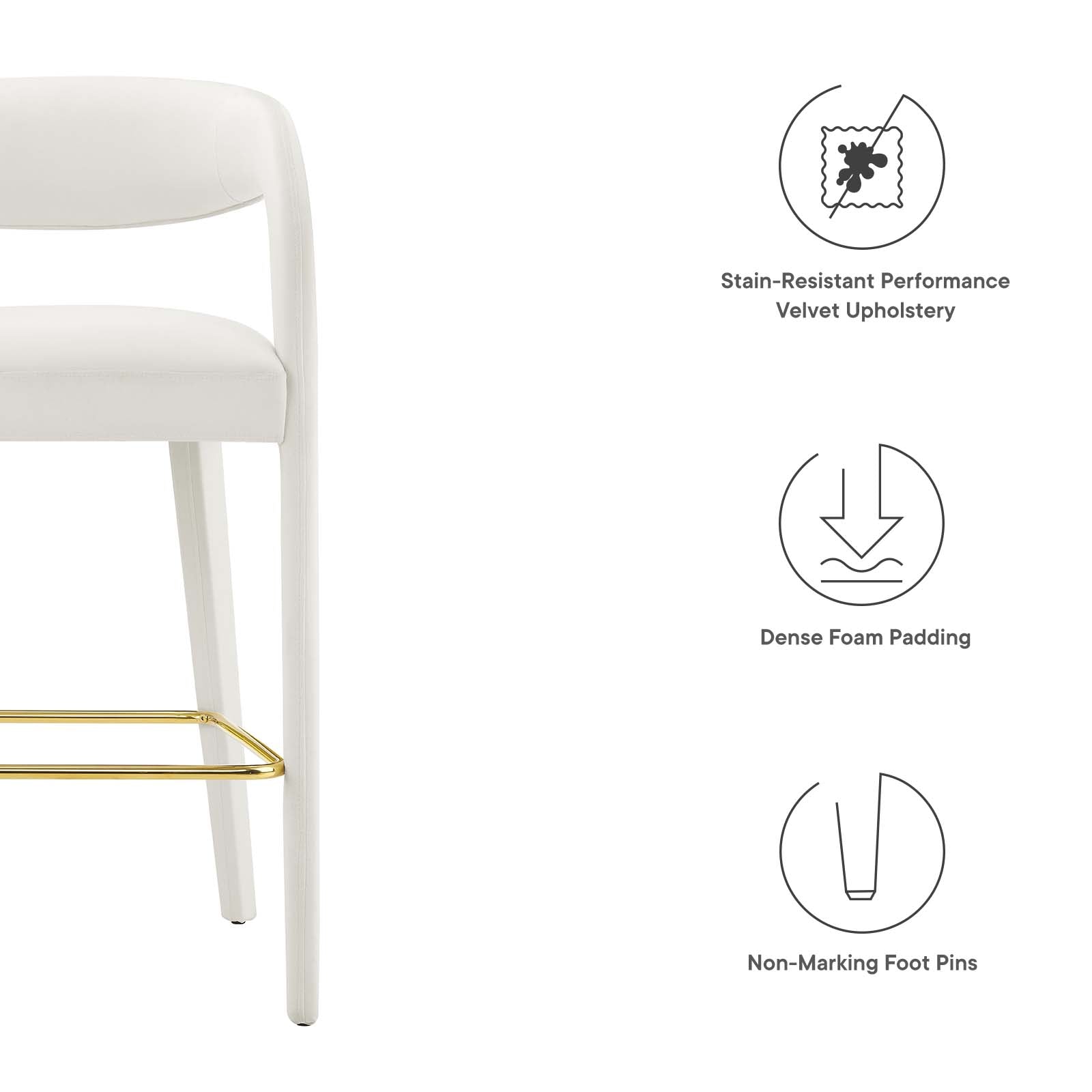 Pinnacle Performance Velvet Bar Stool Set of 2 by Modway