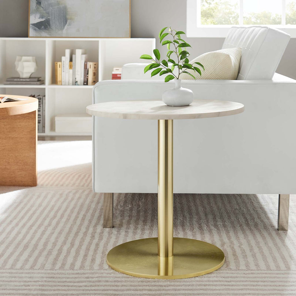 Viva Round White Marble Side Table by Modway
