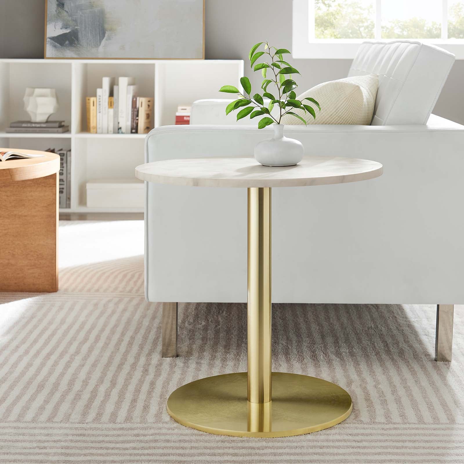 Viva Round White Marble Side Table by Modway