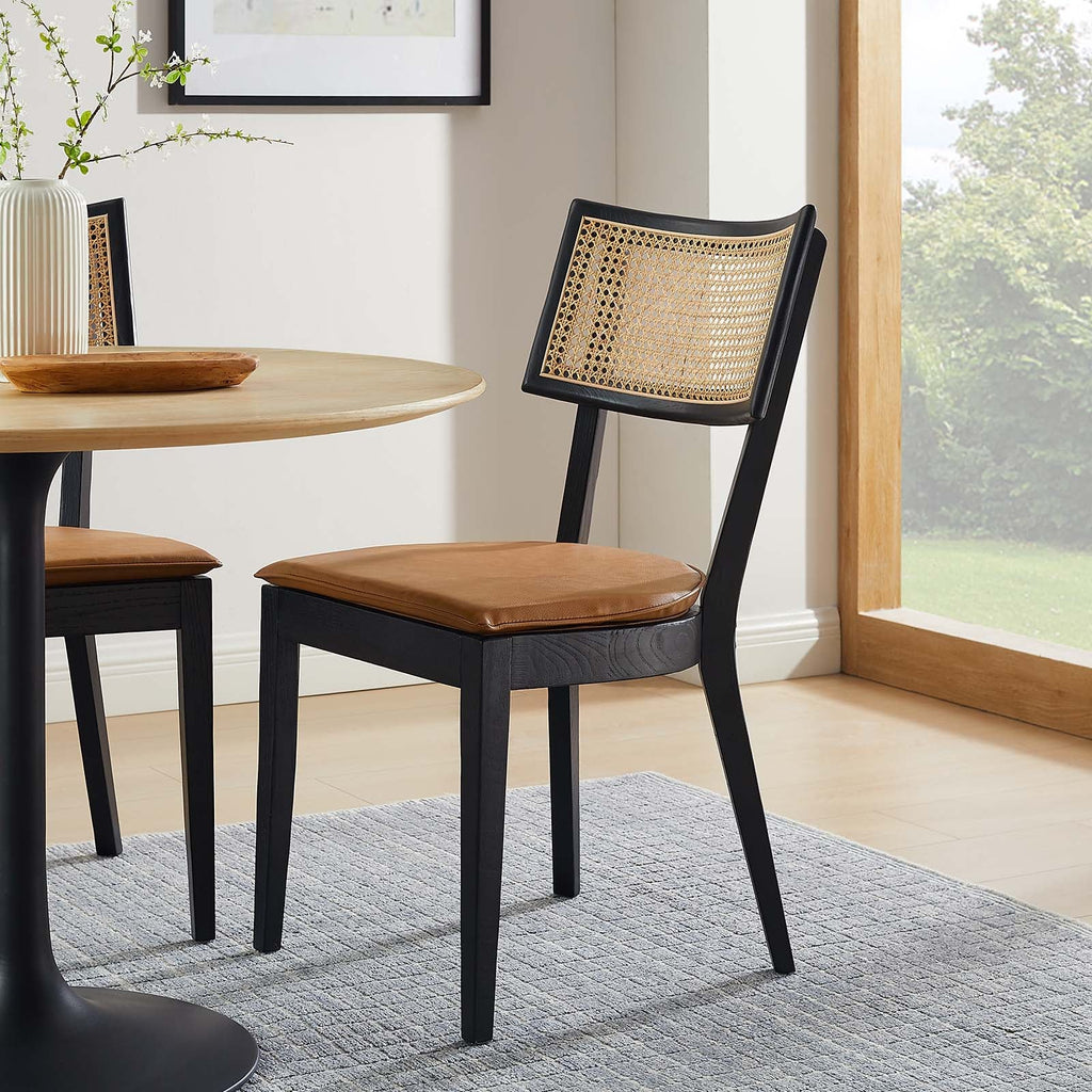 Caledonia Vegan Leather Upholstered Wood Dining Chairs Set of 2 by Modway