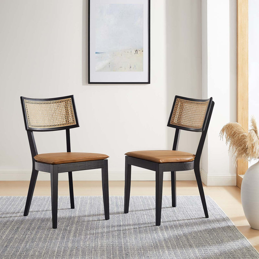 Caledonia Vegan Leather Upholstered Wood Dining Chairs Set of 2 by Modway