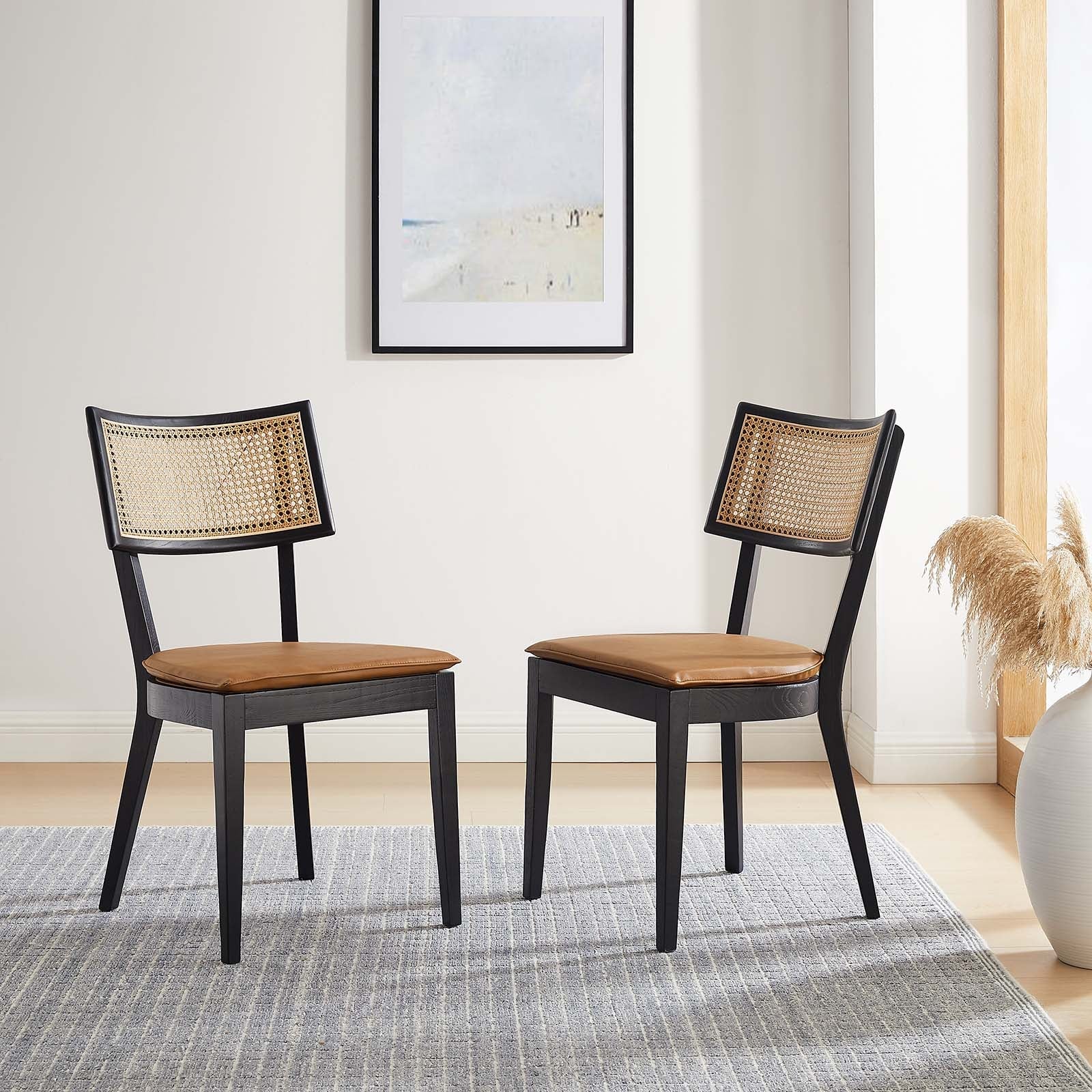 Caledonia Vegan Leather Upholstered Wood Dining Chairs Set of 2 by Modway