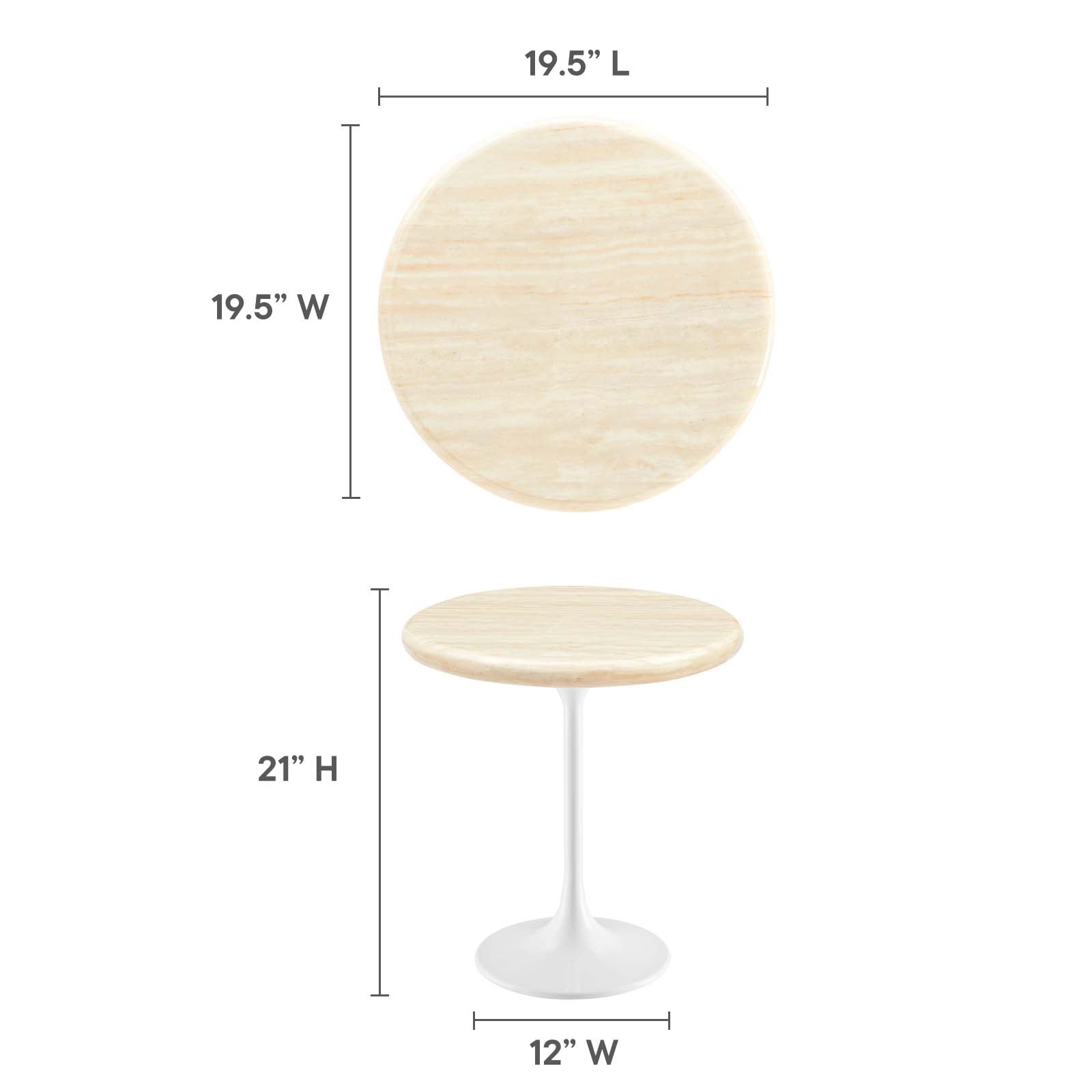 Lippa 20" Round Faux Travertine Side Table by Modway