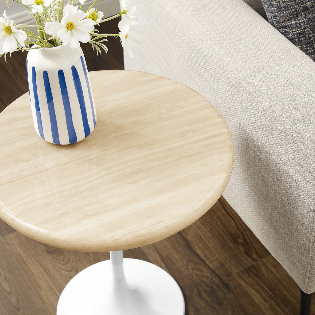 Lippa 20" Round Faux Travertine Side Table by Modway
