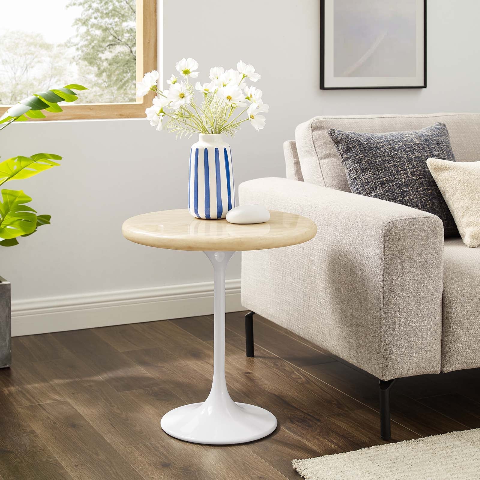Lippa 20" Round Faux Travertine Side Table by Modway