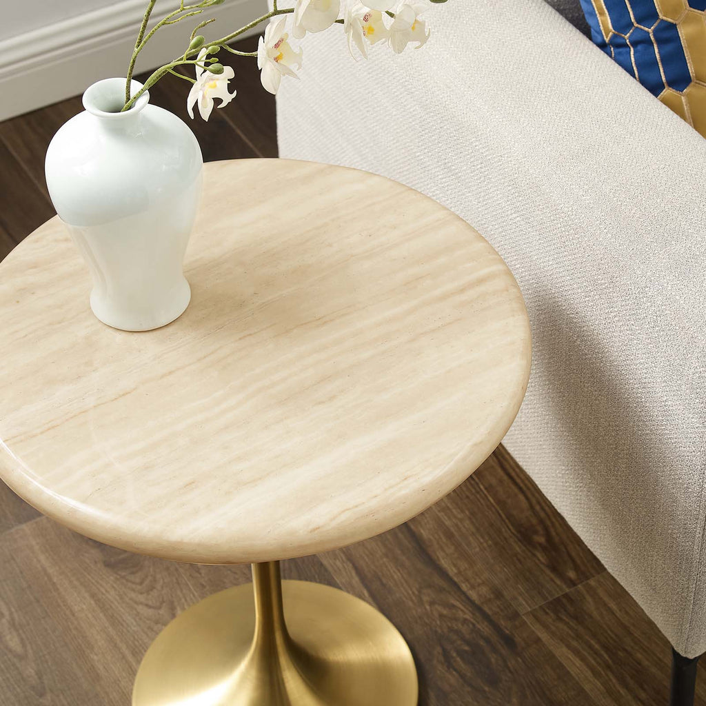 Lippa 20" Round Faux Travertine Side Table by Modway