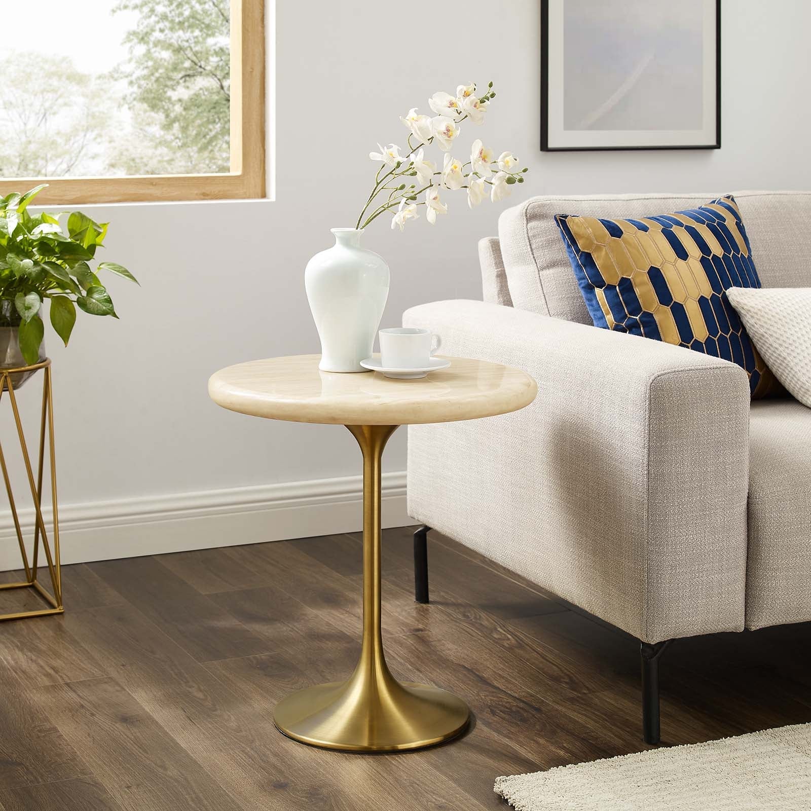 Lippa 20" Round Faux Travertine Side Table by Modway