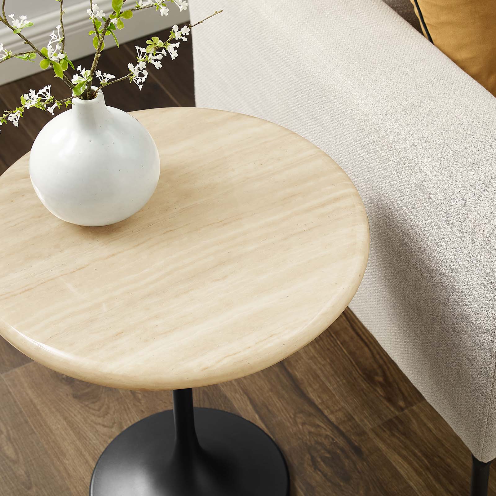 Lippa 20" Round Faux Travertine Side Table by Modway