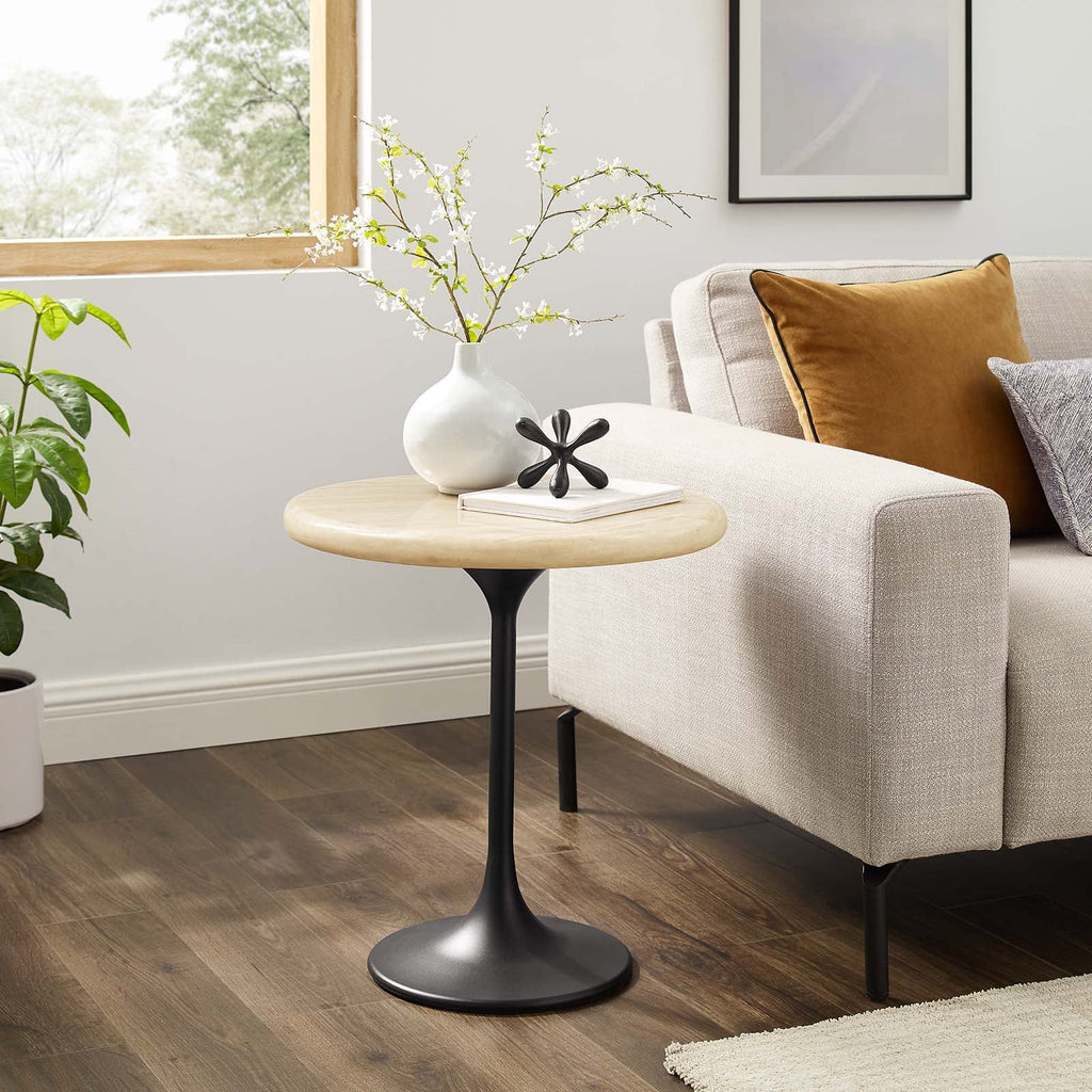 Lippa 20" Round Faux Travertine Side Table by Modway