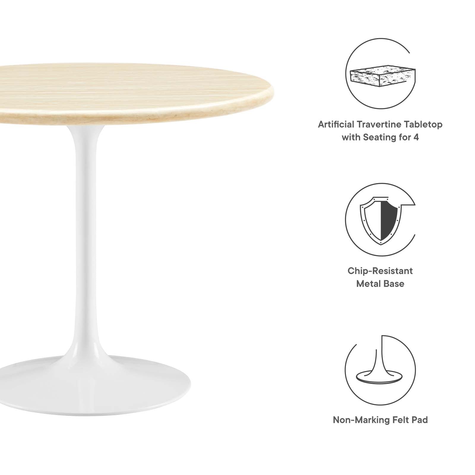 Lippa 36" Round Faux Travertine Dining Table by Modway