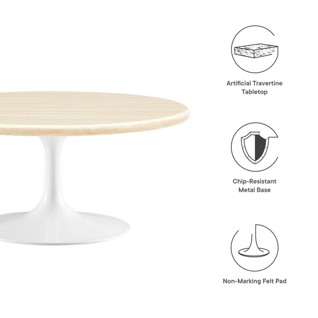 Lippa 36Ó Round Faux Travertine Coffee Table by Modway