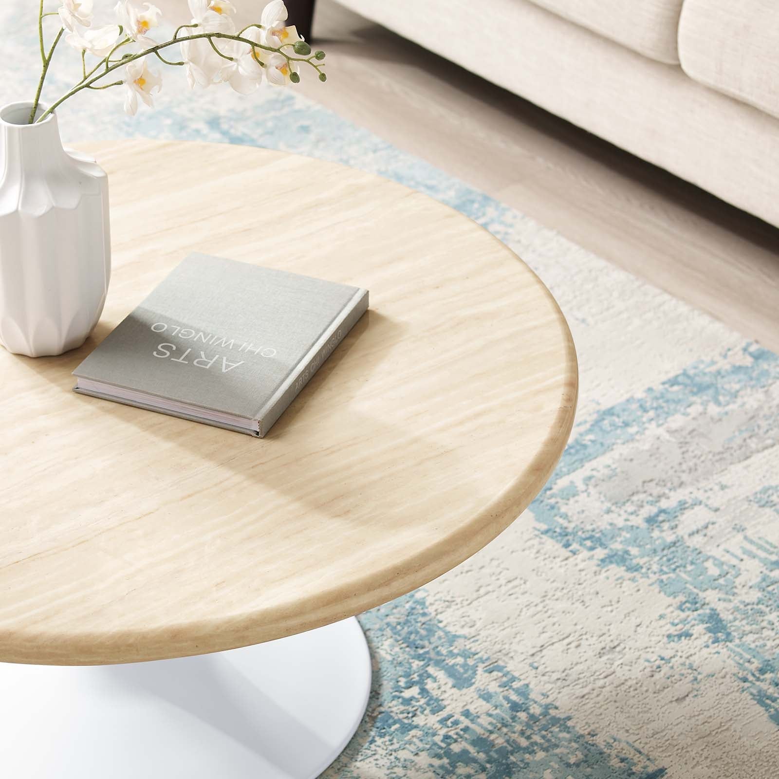 Lippa 36Ó Round Faux Travertine Coffee Table by Modway