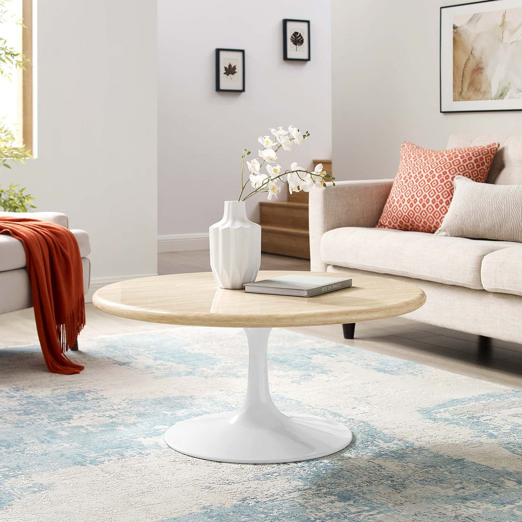 Lippa 36Ó Round Faux Travertine Coffee Table by Modway
