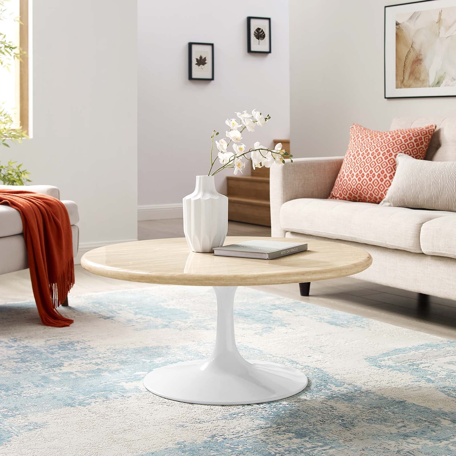 Lippa 36Ó Round Faux Travertine Coffee Table by Modway