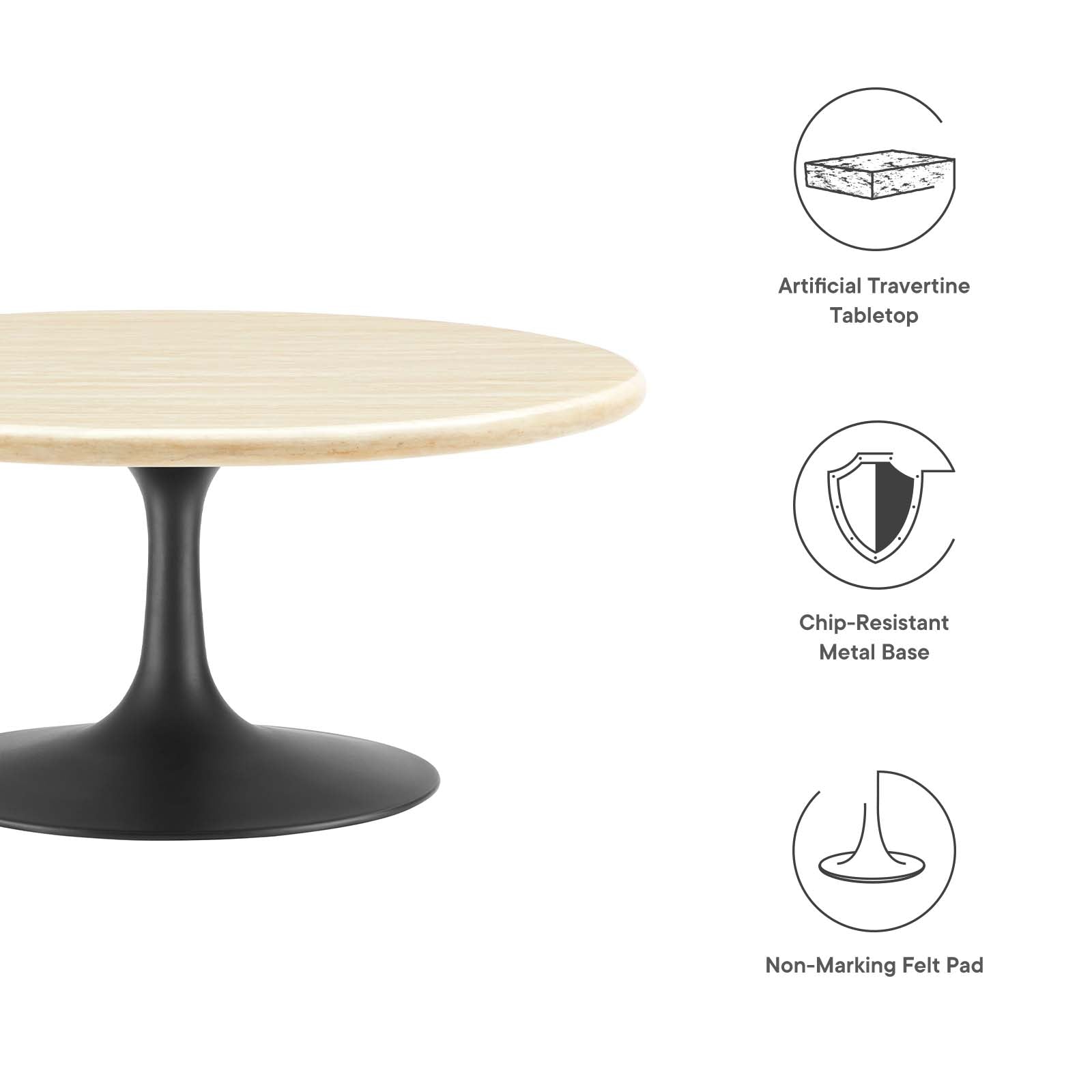 Lippa 36Ó Round Faux Travertine Coffee Table by Modway