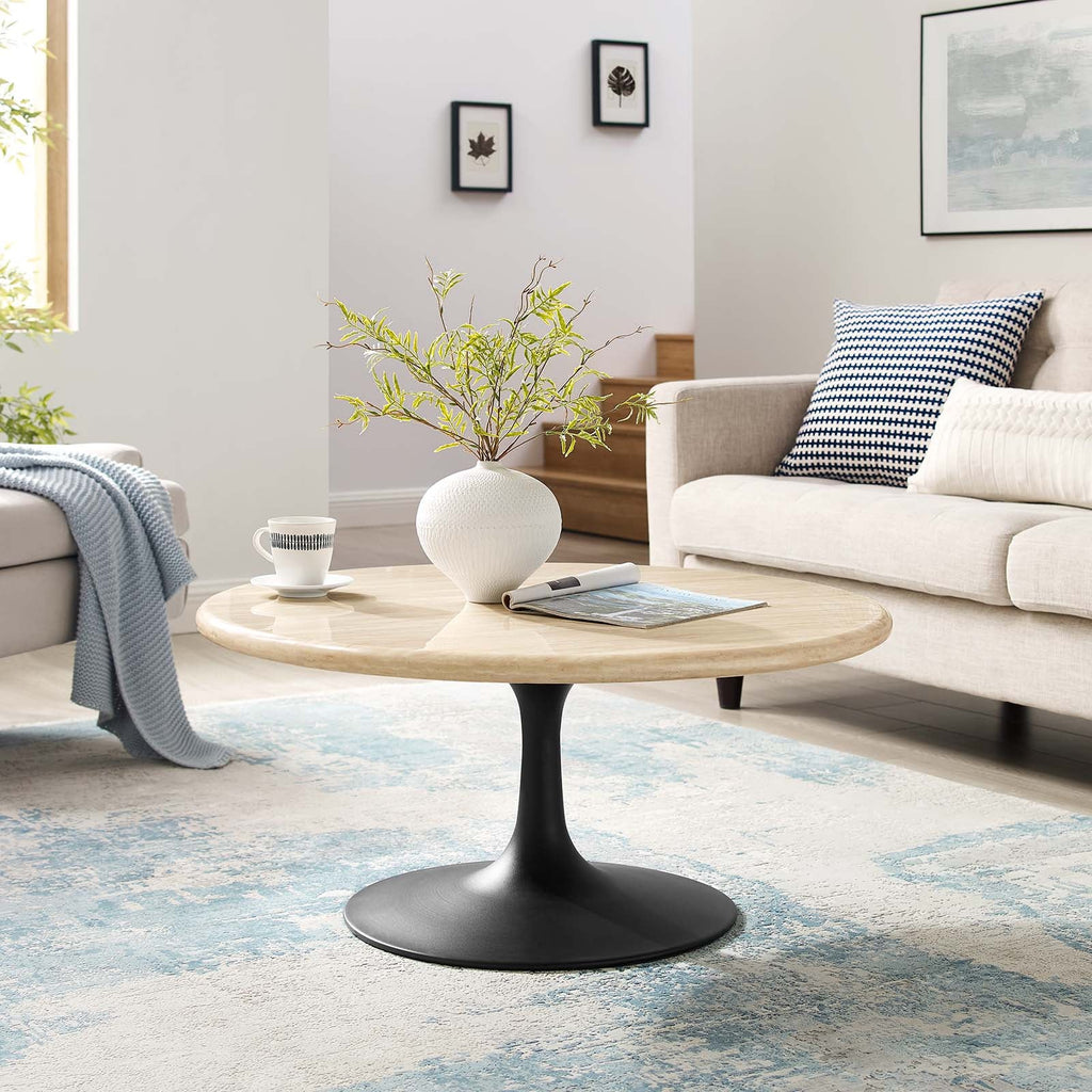 Lippa 36Ó Round Faux Travertine Coffee Table by Modway
