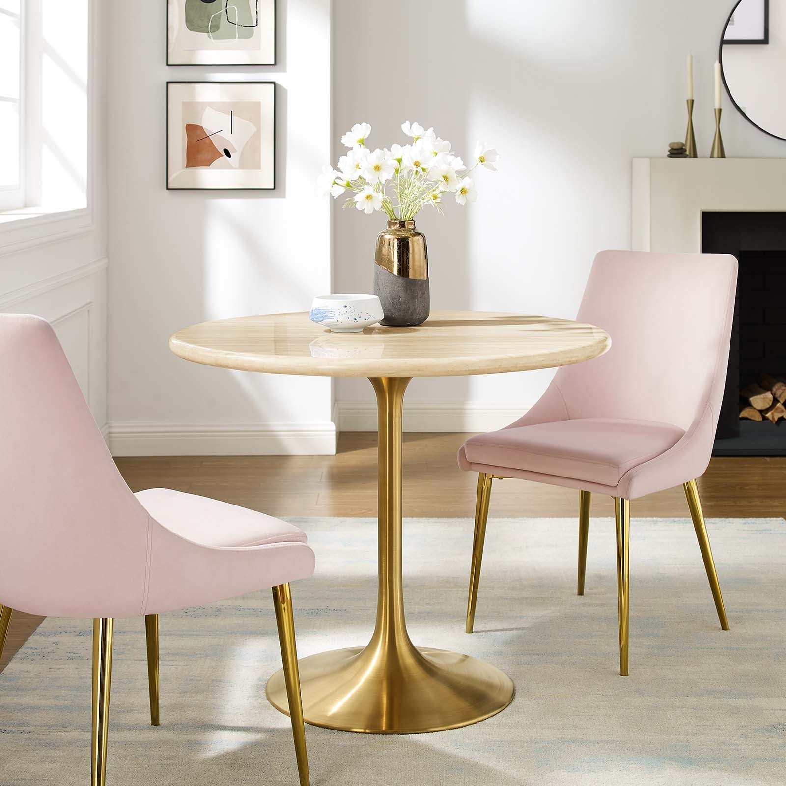 Lippa 36" Round Faux Travertine Dining Table by Modway