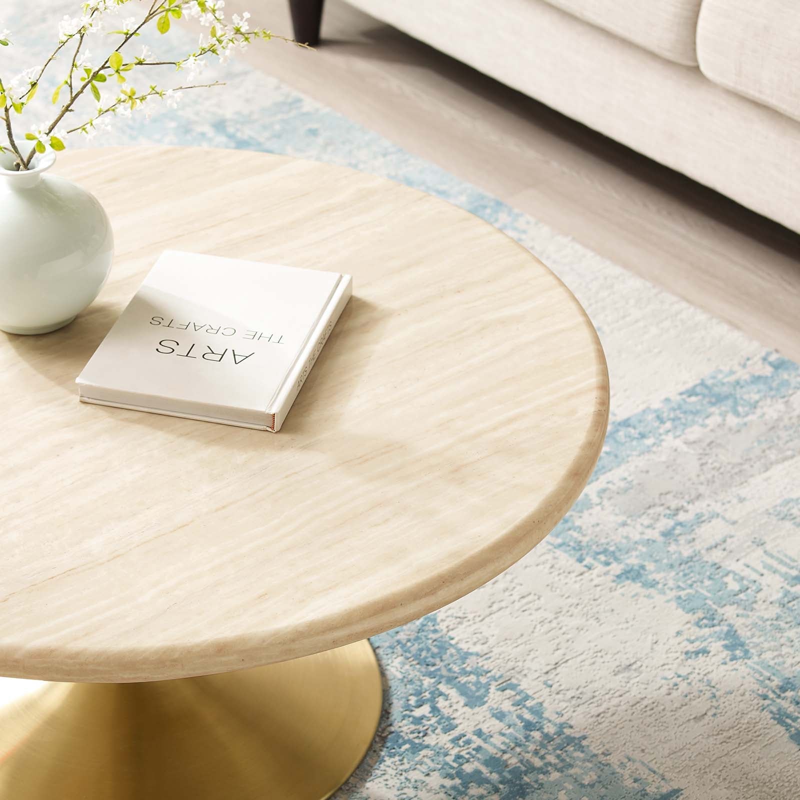 Lippa 36" Round Faux Travertine Coffee Table by Modway