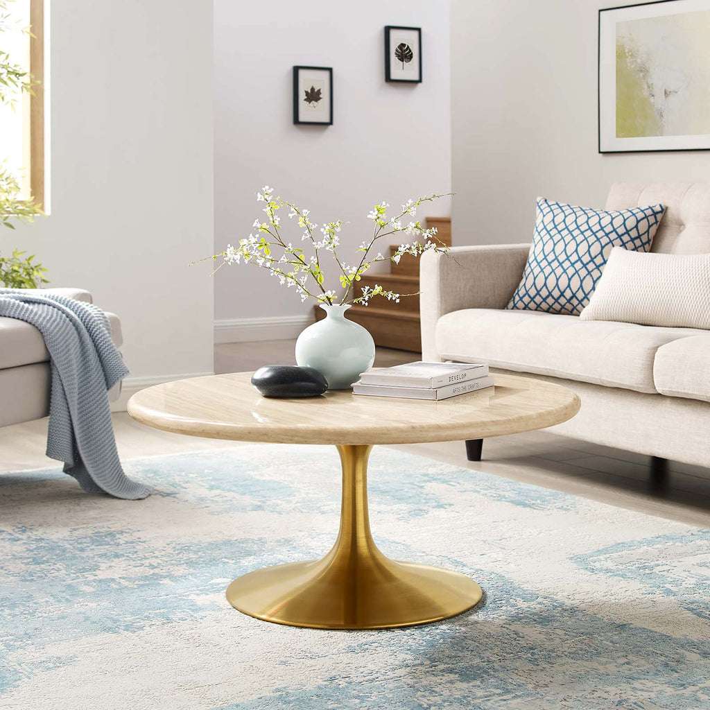 Lippa 36" Round Faux Travertine Coffee Table by Modway