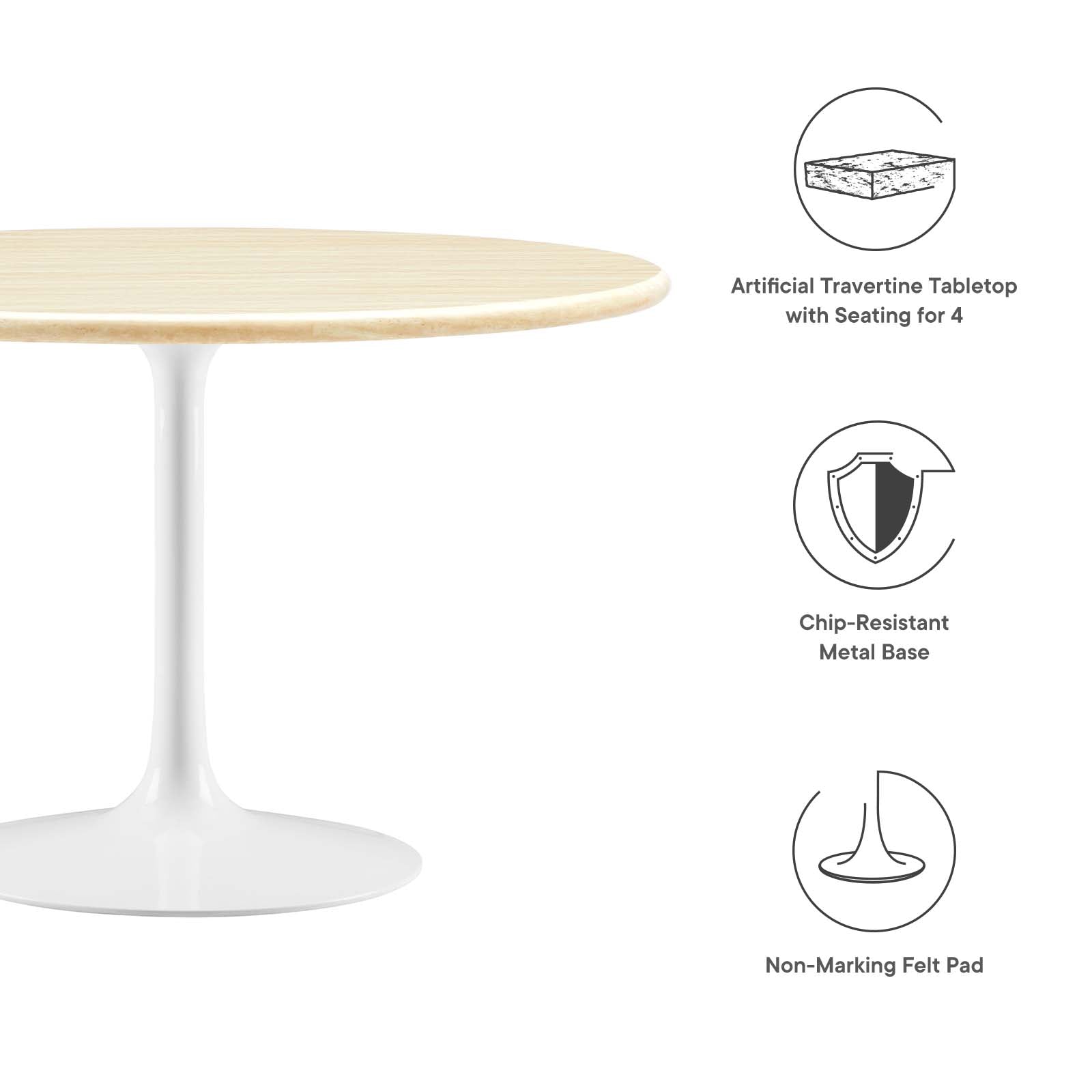 Lippa 48" Round Faux Travertine Dining Table by Modway