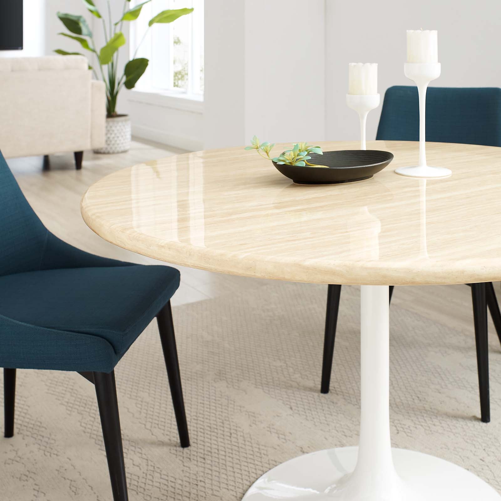 Lippa 48" Round Faux Travertine Dining Table by Modway