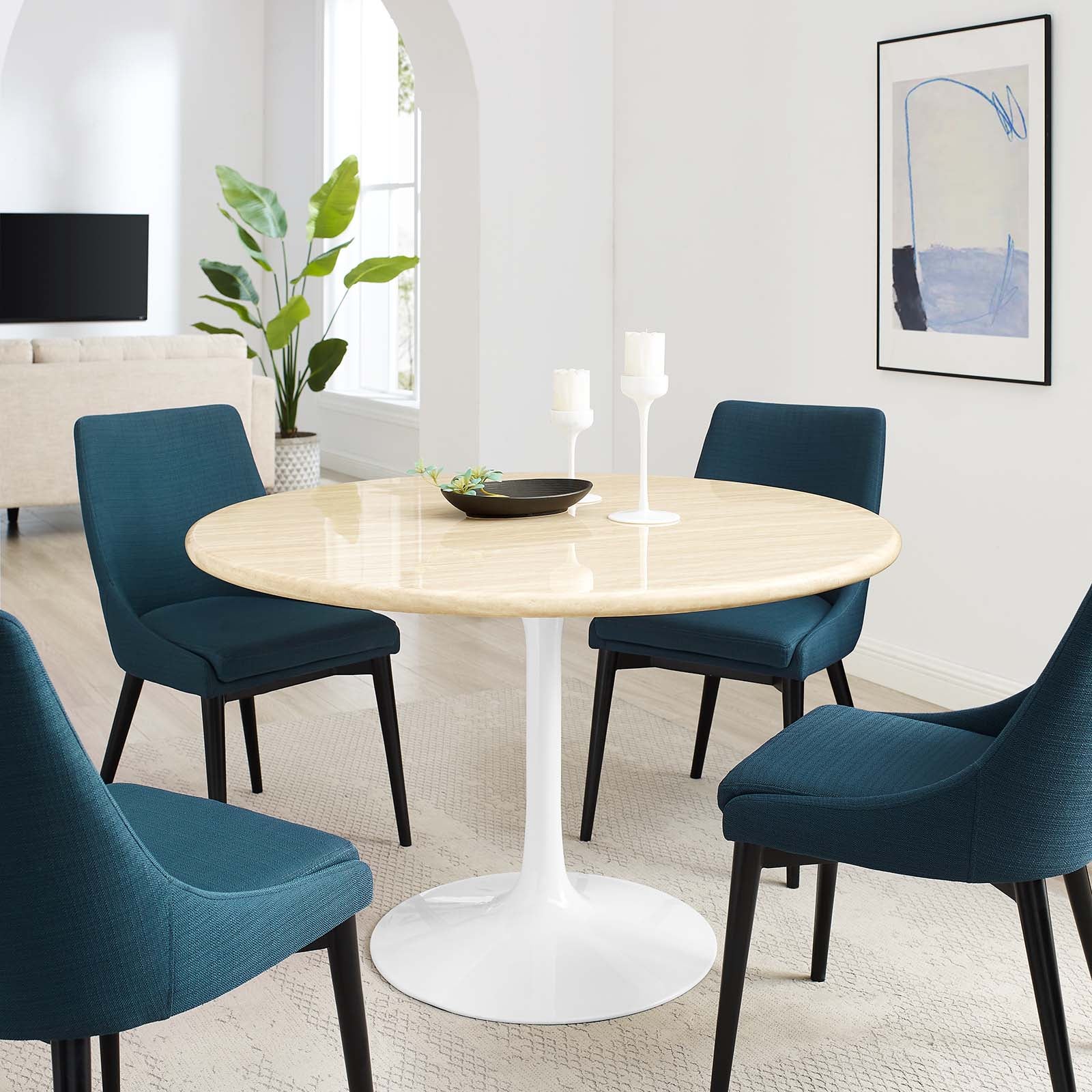 Lippa 48" Round Faux Travertine Dining Table by Modway