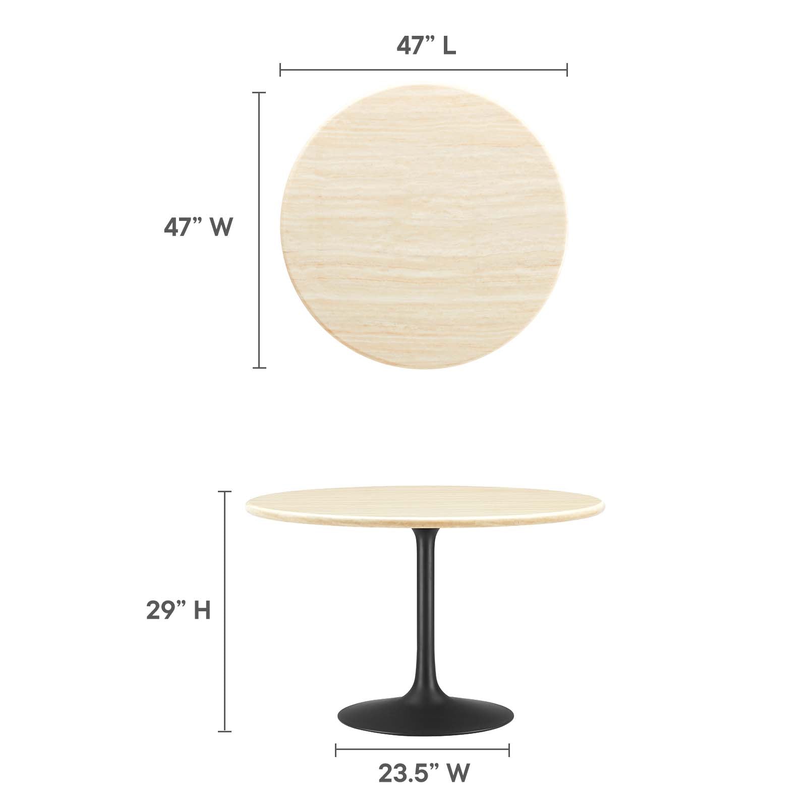 Lippa 48" Round Faux Travertine Dining Table by Modway