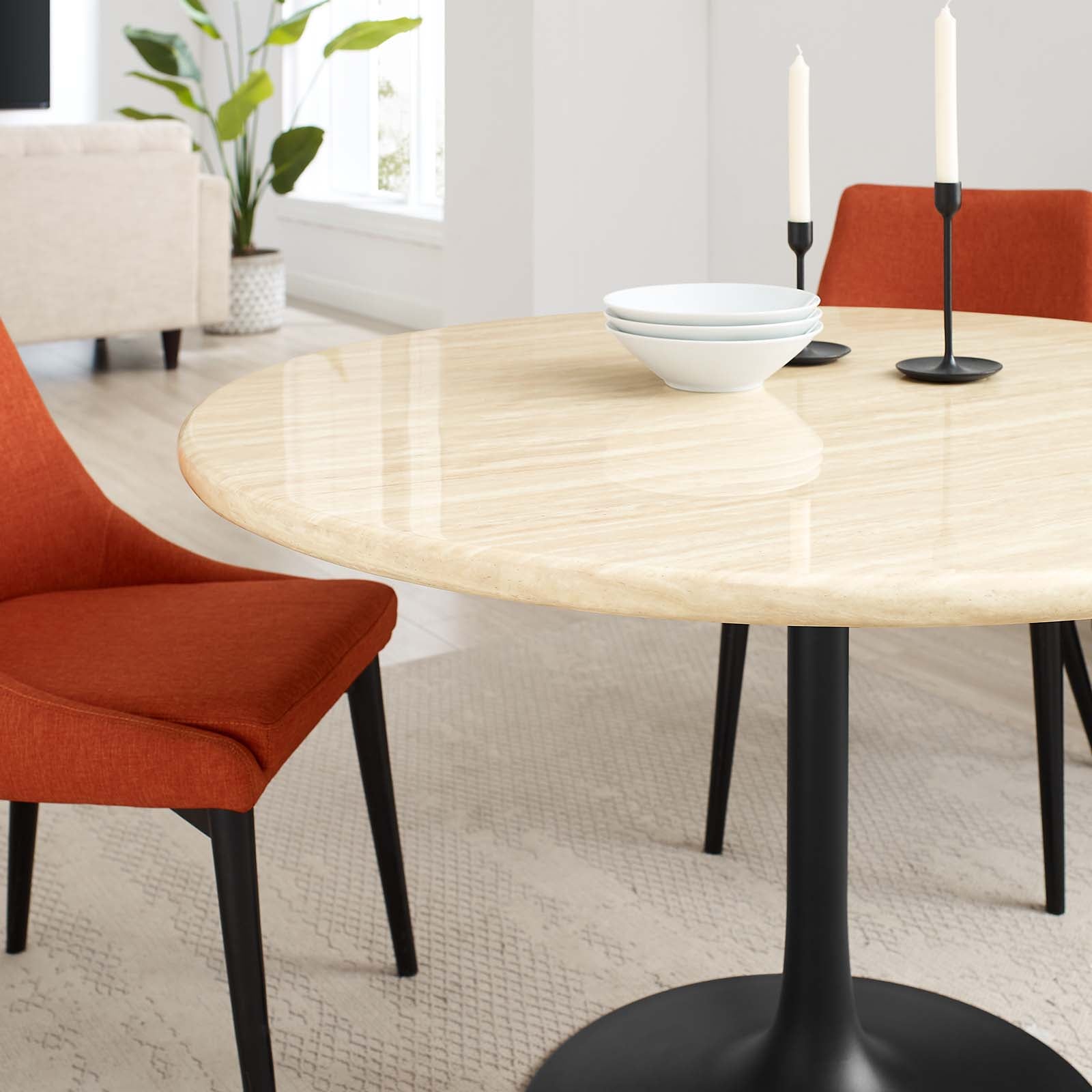 Lippa 48" Round Faux Travertine Dining Table by Modway