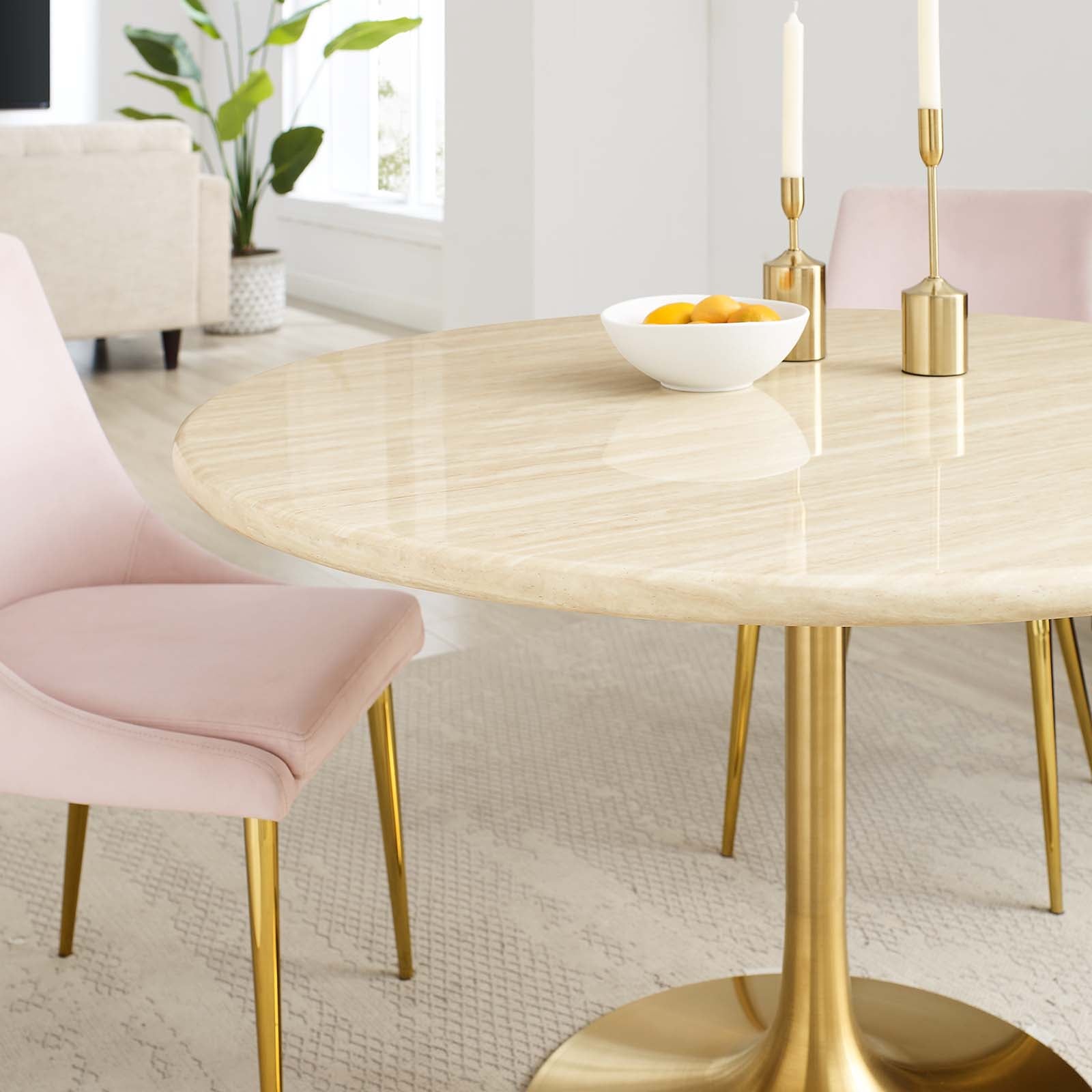 Lippa 48" Round Faux Travertine Dining Table by Modway