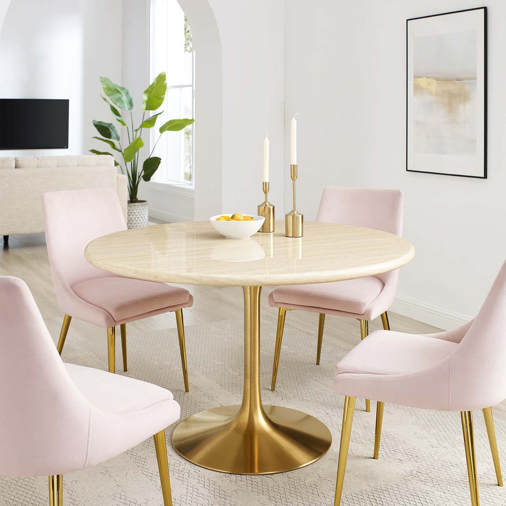 Lippa 48" Round Faux Travertine Dining Table by Modway