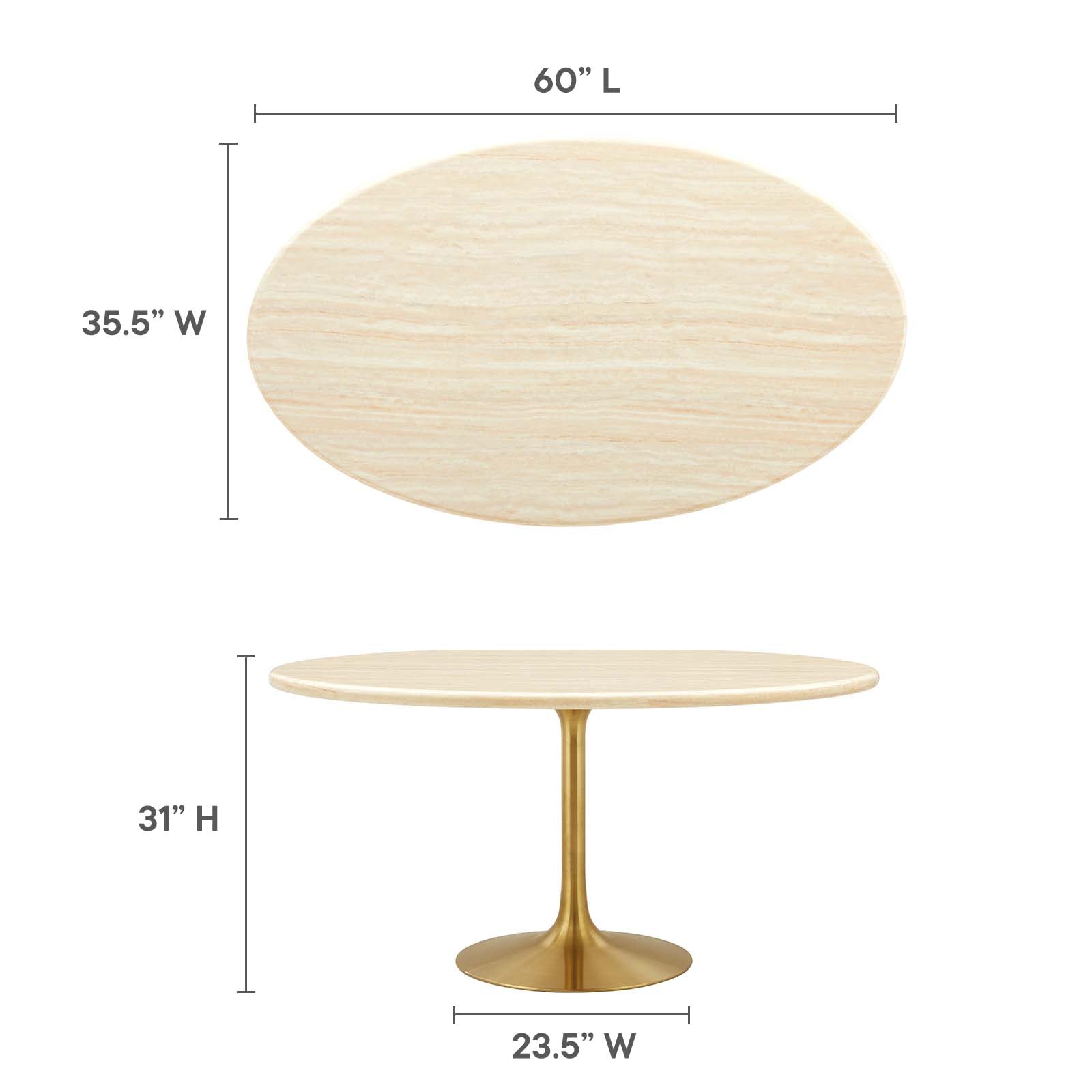 Lippa 60" Oval Faux Travertine Dining Table by Modway