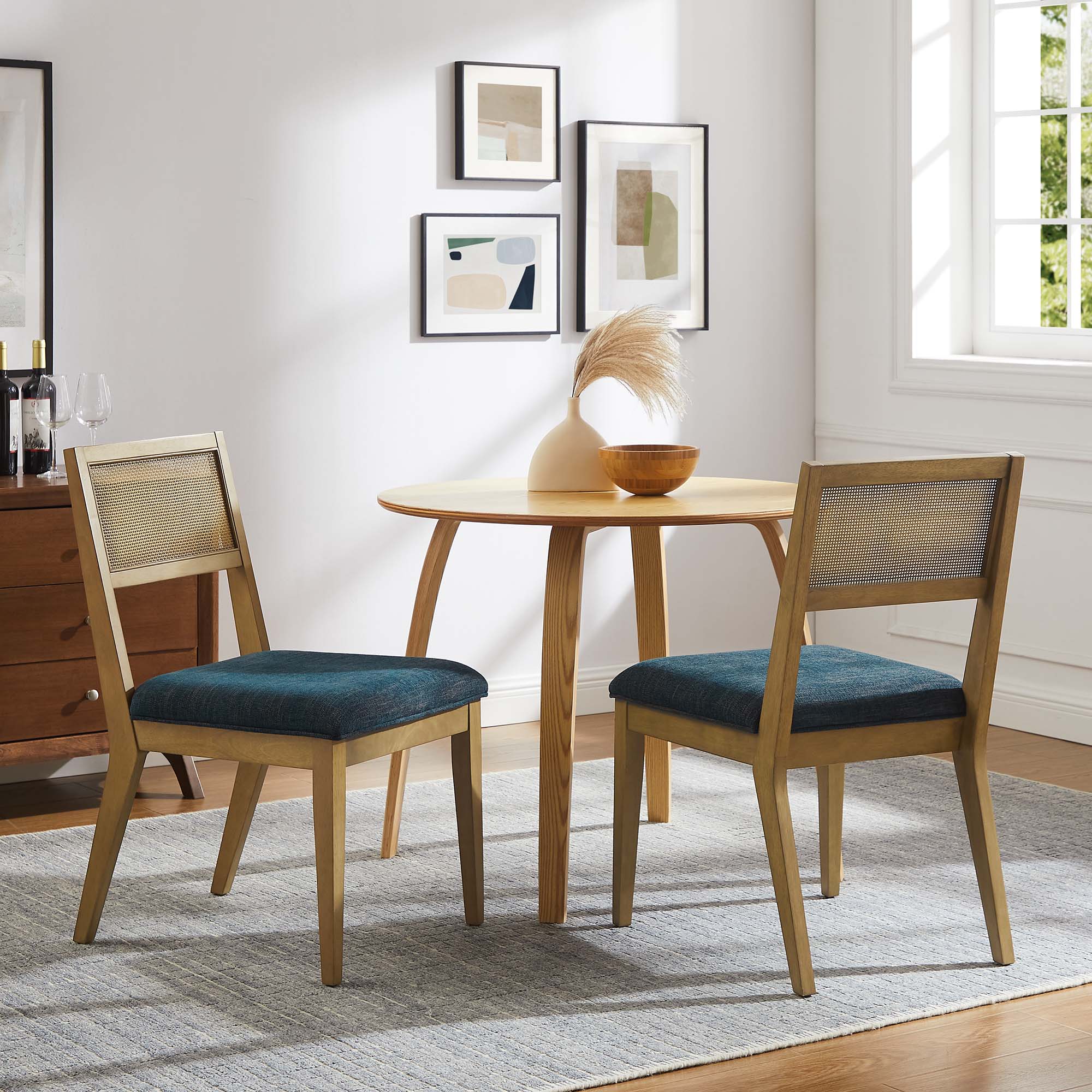 Nimba Faux Rattan Fabric Dining Chairs Set of 2 by Modway
