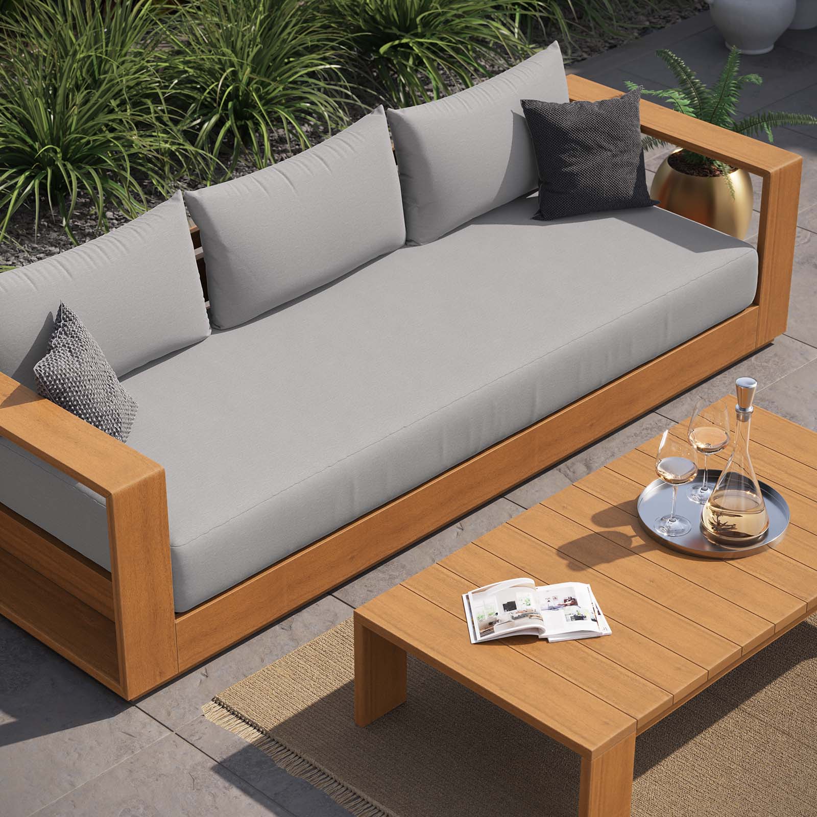 Tahoe 2-Piece Outdoor Patio Acacia Wood Sofa and Coffee Table Set by Modway