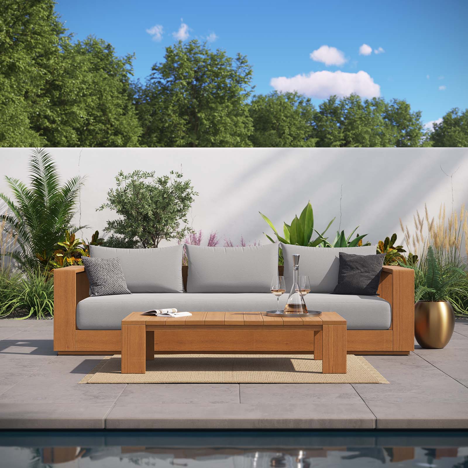Tahoe 2-Piece Outdoor Patio Acacia Wood Sofa and Coffee Table Set by Modway