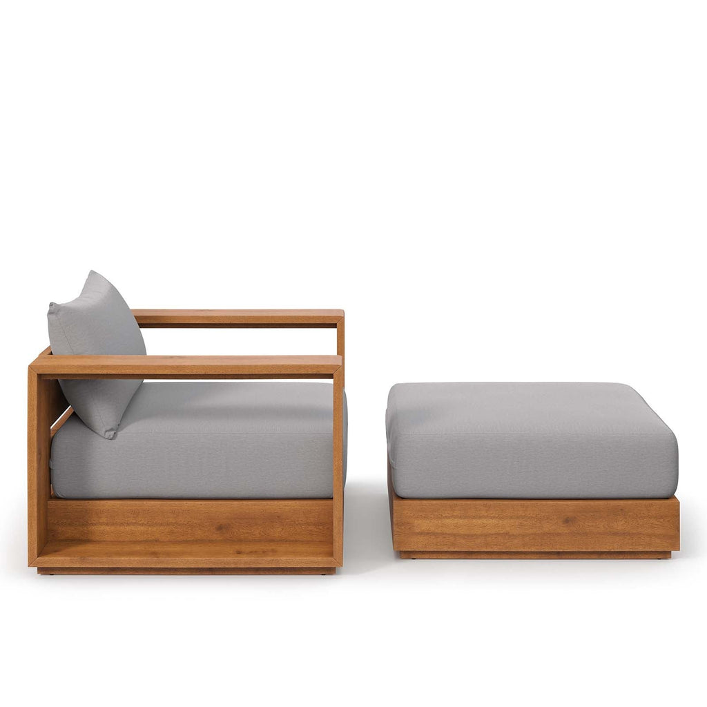 Tahoe 2-Piece Outdoor Patio Acacia Wood Armchair and Ottoman Set by Modway