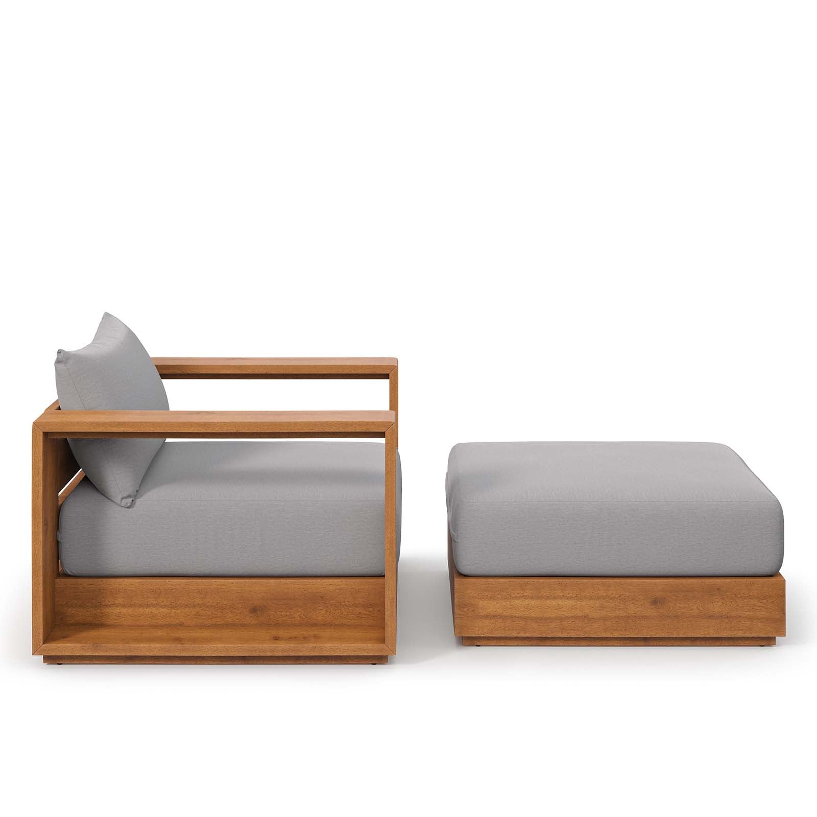 Tahoe 2-Piece Outdoor Patio Acacia Wood Armchair and Ottoman Set by Modway