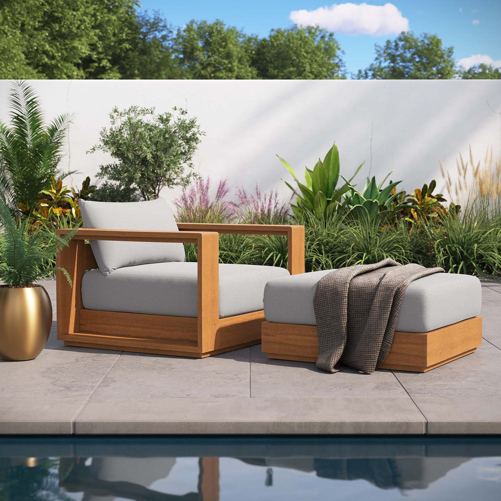 Tahoe 2-Piece Outdoor Patio Acacia Wood Armchair and Ottoman Set by Modway