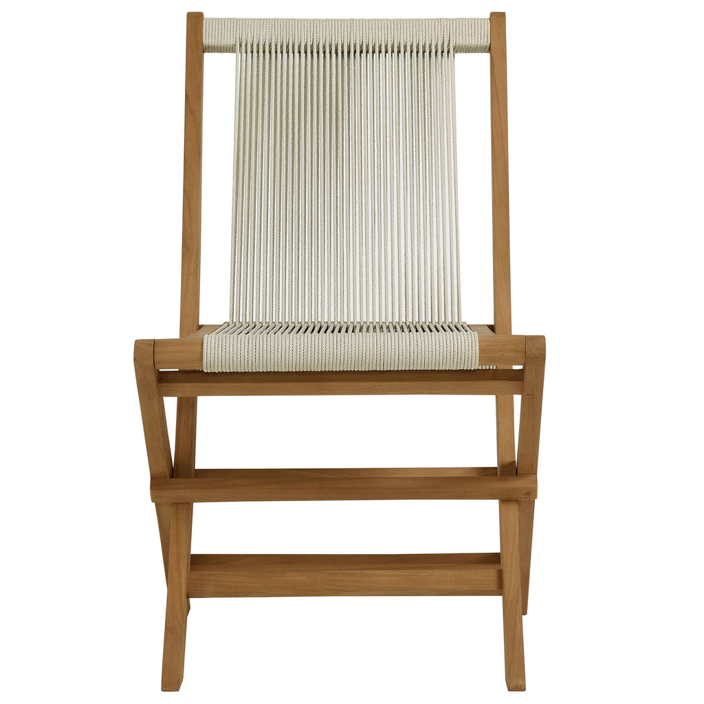 Vienna 2-Piece Outdoor Patio Teak and Rope Folding Accent Lounge Chair and Ottoman Set by Modway
