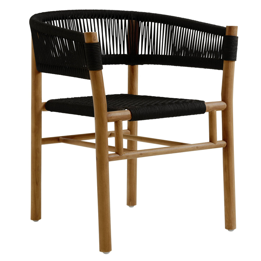 Vienna 5-Piece Outdoor Patio Teak and Rope Dining Set with Curved-Back Armchairs by Modway