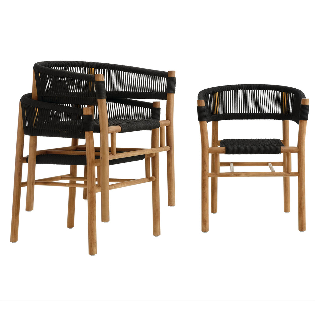 Vienna Outdoor Patio Teak and Rope Curved-Back Dining Armchairs Set of 2 by Modway
